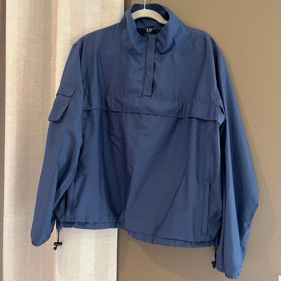 Gap Blue Rain/Windbreaker Jacket, 4 Pockets, 3/4 Velcro Neck Opening, Size XL - Picture 1 of 15
